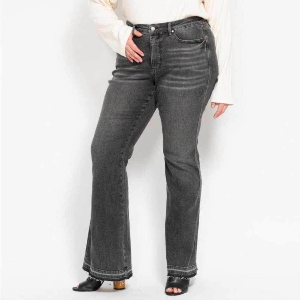 Judy Blue Charcoal Flare Jeans, released hem, new